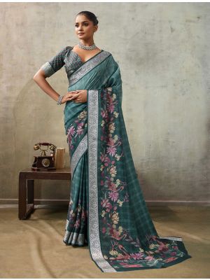 Sea Green Crepe Viscose Digital Printed Saree