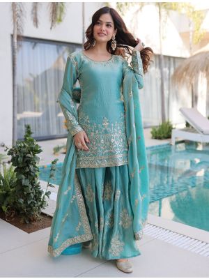 Sea Green Fendi Crush Embroidered Ready To Wear Palazzo Suit FABSL22383