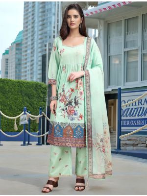 Sea Green Linen Elegant Ready To Wear Salwar Kameez FABSL22314