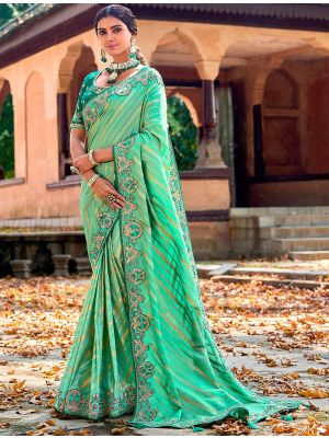 Sea Green Premium Banarasi Silk Embroidered Saree