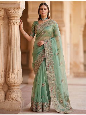 Sea Green Premium Silk Saree With Designer Work