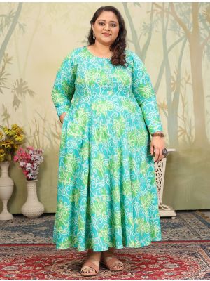 sea green rayon plus size kurti fabku21097