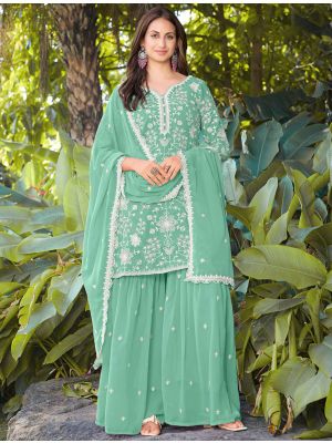Seafoam Green Georgette Embroidered Ready To Wear Sharara Suit FABSL22344