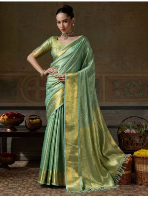 Seafoam Green Kanjivaram Art Silk Saree With Zari Work
