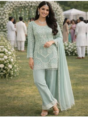 Seafoam Green Premium Georgette Ready To Wear Pakistani Suit FABSL22428