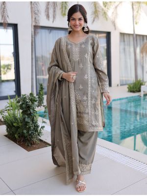 Silver Grey Ho Silk Ready To Wear Salwar Kameez FABSL22429