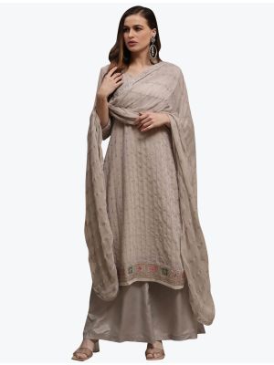 Silver Grey Premium Georgette Party Wear Designer Palazzo Suit small FABSL20830