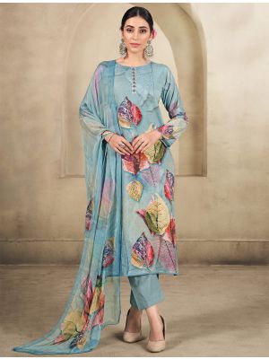 Sky Blue Cotton Floral Printed Ready To Wear Salwar Kameez FABSL22206