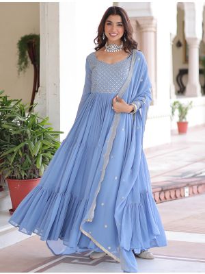 sky blue faux georgette gown with dupatta fabgo20405