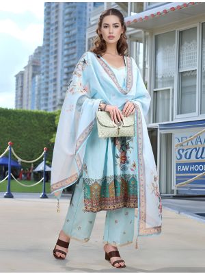 Sky Blue Linen Elegant Ready To Wear Salwar Kameez FABSL22315