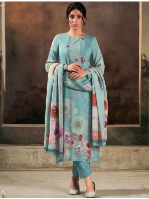 Sky Blue Muslin Ready To Wear Salwar Kameez FABSL22196