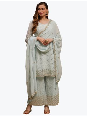 Sky Blue Premium Georgette Party Wear Designer Palazzo Suit small FABSL20841