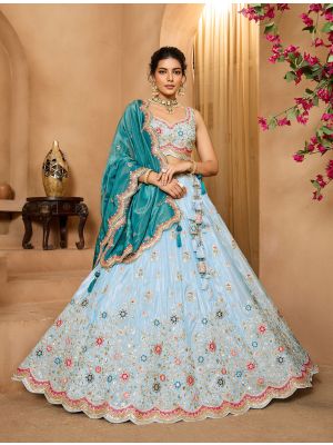 Sky Blue Tissue Embroidered Designer Lehenga Choli small FABLE20513