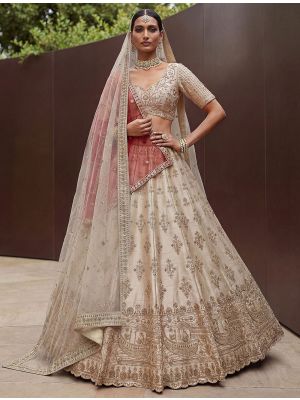 Soft Champagne Beige Silk Adorned Bridal Lehenga With Double Dupatta small FABLE20575