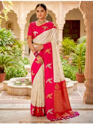 Soft Cream Art Silk Traditional Pattern Zari Woven Saree