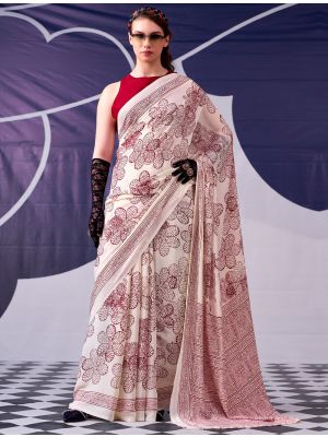 Soft White Satin Silk Party Wear Saree