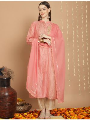 Solid Peach Chanderi Silk Semi Stitched Salwar Suit small FABSL21731