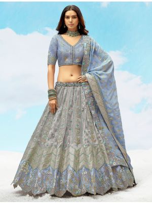 Steel Grey Silk Premium Designer Lehenga small FABLE20446