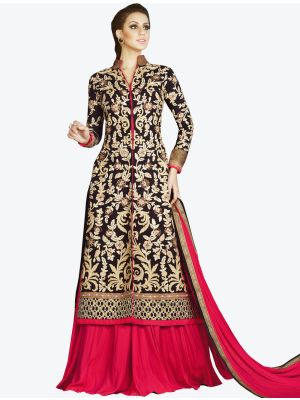 Black Raw Silk Floor Length Suit with Dupatta small FABSL20272