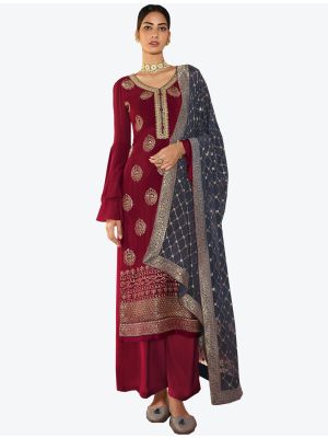 Maroon Chinon Chiffon Dress Material with Dupatta small FABSL20355