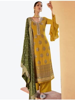 Yellow Chinon Chiffon Dress Material with Dupatta small FABSL20354