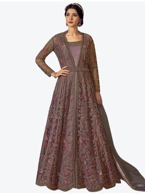 Blush Pink Net Semi Stitched Floor Length Suit with Dupatta FABSL20394