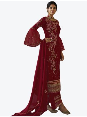 Red Soft Georgette Semi Stitched Straight Suit with Dupatta small FABSL20419