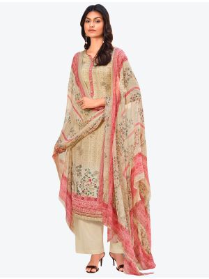 Creamy Beige Fine Muslin Straight Suit with Pure Chiffon Dupatta small FABSL20525