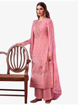 Light Pink Embroidered Pure Georgette Straight Suit with Dupatta small FABSL20532