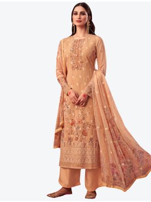 Pastel Peach Embroidered Pure Georgette Straight Suit with Dupatta small FABSL20529