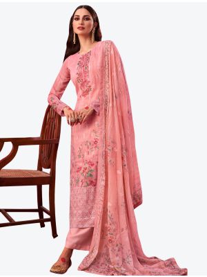 Pastel Pink Embroidered Pure Georgette Straight Suit with Dupatta small FABSL20527