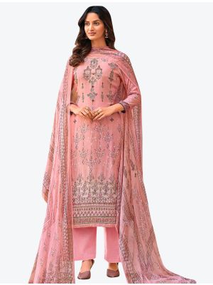 Pastel Pink Fine Muslin Straight Suit with Pure Chiffon Dupatta small FABSL20521