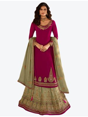 Magenta Georgette Designer Party Wear Suit With Lehenga Bottom small FABSL20569