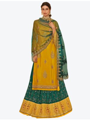 Mustard Yellow Chinon Chiffon Designer Party Wear Suit With Lehenga Bottom small FABSL20566