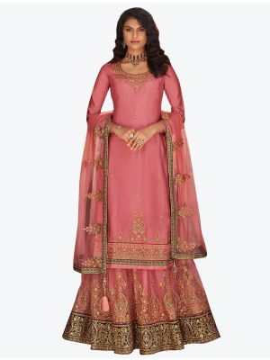 Pink Chinon Chiffon Designer Party Wear Suit With Lehenga Bottom small FABSL20565
