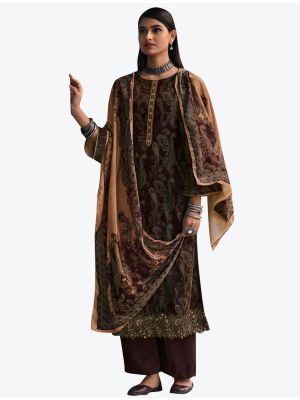 Dark Brown Premium Velvet Designer Winter Suit with Dupatta small FABSL20618