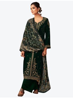 Deep Green Embroidered Pure Velvet Designer Straight Suit with Dupatta FABSL20589