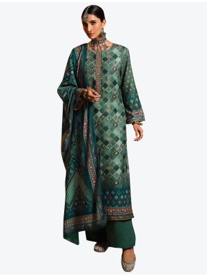 Deep Green Pashmina Winter Wear Plazzo Suit with Velvet Stole Dupatta swatch FABSL20640