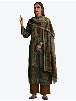 Greenish Brown Premium Velvet Designer Winter Suit with Dupatta small FABSL20615