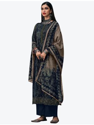 Navy Blue Premium Velvet Designer Winter Suit with Dupatta small FABSL20614