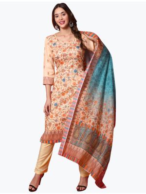 Bright Peach Cotton Festive Wear Straight Suit with Dupatta FABSL20652