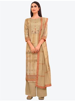Creamy Beige Jam Satin Designer Palazzo Suit with Dupatta FABSL20697