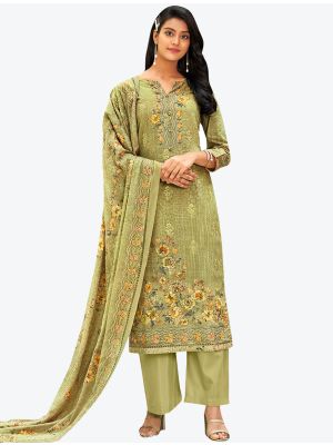 Olive Green Premium Cotton Designer Palazzo Suit with Dupatta small FABSL20727