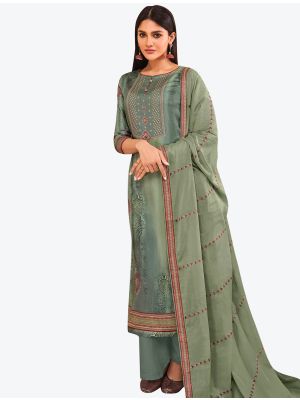 Olive Grey Jam Satin Designer Palazzo Suit with Dupatta FABSL20699
