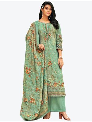 Pastel Green Premium Cotton Designer Palazzo Suit with Dupatta small FABSL20724