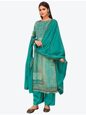 Teal Blue Jam Satin Designer Palazzo Suit with Dupatta FABSL20696