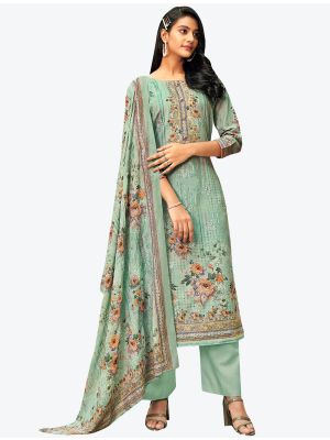 Turquoise Blue Premium Cotton Designer Palazzo Suit with Dupatta small FABSL20729