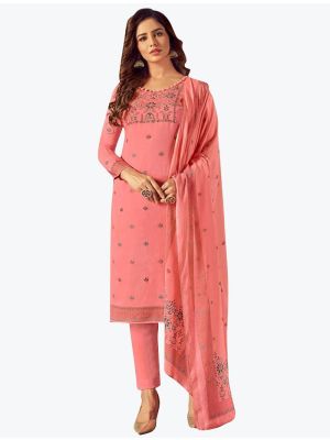 Pink Cotton Jacquard Designer Straight Suit with Dupatta small FABSL20869