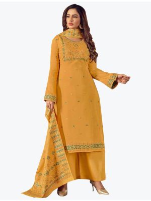 Yellow Cotton Jacquard Designer Palazzo Suit with Dupatta small FABSL20871