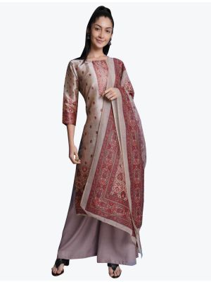 Greyish Beige Soft Silk Party Wear Designer Palazzo Suit small FABSL20874
